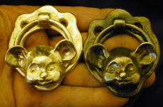 2 Cutesy Mouse Door Knockers, 1 with patina