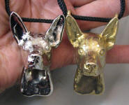 Xoloitzcuintle Pendants, nickel plated and bronze